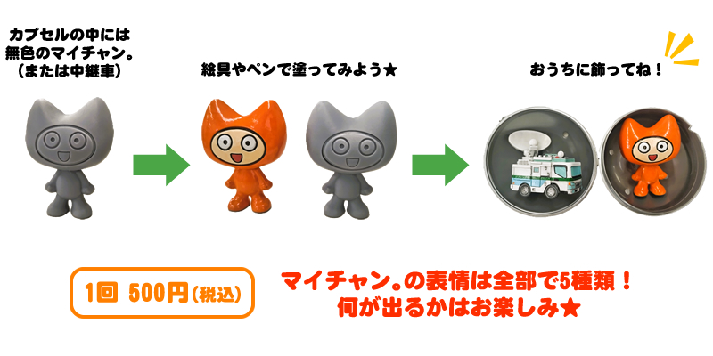 マイチャン。の表情は全部で5種類！何が出るかはお楽しみ　1回500円(税込)