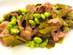 枝豆と豚肉の高菜炒め